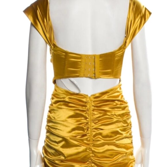 NWOT For Love & Lemons Yellow Ruched Bustier Corset Drew Mini Dress XS $259 - Picture 11 of 12
